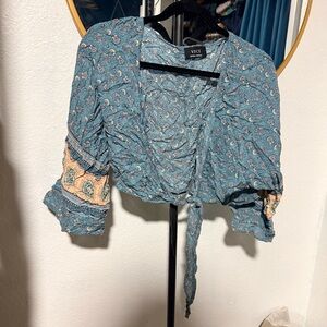 Vici Teal and Beige Paisley Blouse
